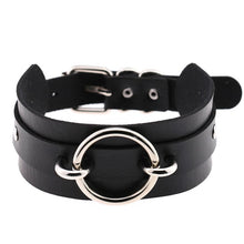 Load image into Gallery viewer, Black Leather Choker Necklace - Silver