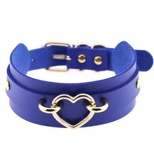 Load image into Gallery viewer, Leather Choker Heart Necklace - Gold