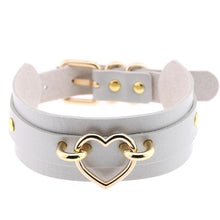 Load image into Gallery viewer, Leather Choker Heart Necklace - Gold