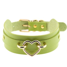 Load image into Gallery viewer, Leather Choker Heart Necklace - Gold