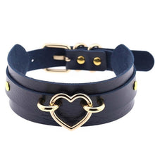 Load image into Gallery viewer, Leather Choker Heart Necklace - Gold