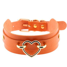 Load image into Gallery viewer, Leather Choker Heart Necklace - Gold