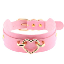 Load image into Gallery viewer, Leather Choker Heart Necklace - Gold