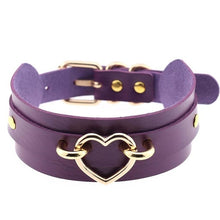Load image into Gallery viewer, Leather Choker Heart Necklace - Gold