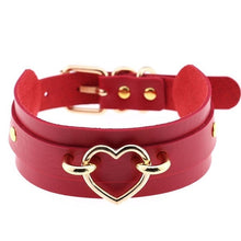 Load image into Gallery viewer, Leather Choker Heart Necklace - Gold