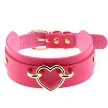 Load image into Gallery viewer, Leather Choker Heart Necklace - Gold