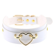 Load image into Gallery viewer, Leather Choker Heart Necklace - Gold