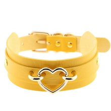 Load image into Gallery viewer, Leather Choker Heart Necklace - Gold