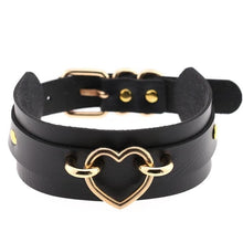 Load image into Gallery viewer, Leather Choker Heart Necklace - Gold