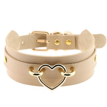 Load image into Gallery viewer, Leather Choker Heart Necklace - Gold
