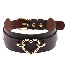 Load image into Gallery viewer, Leather Choker Heart Necklace - Gold
