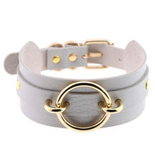 Load image into Gallery viewer, Black Leather Choker Necklace - Gold
