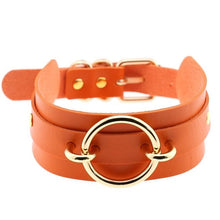 Load image into Gallery viewer, Black Leather Choker Necklace - Gold