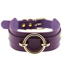 Load image into Gallery viewer, Black Leather Choker Necklace - Gold