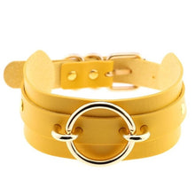 Load image into Gallery viewer, Black Leather Choker Necklace - Gold