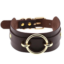 Load image into Gallery viewer, Black Leather Choker Necklace - Gold
