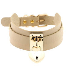 Load image into Gallery viewer, Leather Heart Choker Necklace - Gold