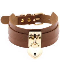 Load image into Gallery viewer, Leather Heart Choker Necklace - Gold