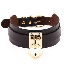 Load image into Gallery viewer, Leather Heart Choker Necklace - Gold