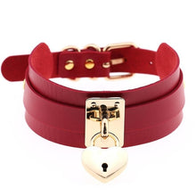 Load image into Gallery viewer, Leather Heart Choker Necklace - Gold