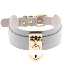 Load image into Gallery viewer, Leather Heart Choker Necklace - Gold
