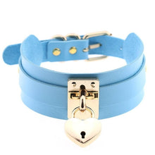 Load image into Gallery viewer, Leather Heart Choker Necklace - Gold