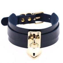 Load image into Gallery viewer, Leather Heart Choker Necklace - Gold