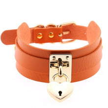 Load image into Gallery viewer, Leather Heart Choker Necklace - Gold