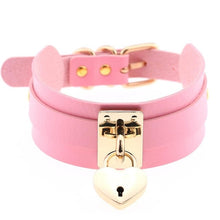 Load image into Gallery viewer, Leather Heart Choker Necklace - Gold