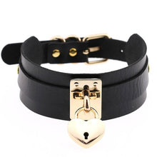 Load image into Gallery viewer, Leather Heart Choker Necklace - Gold