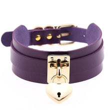 Load image into Gallery viewer, Leather Heart Choker Necklace - Gold