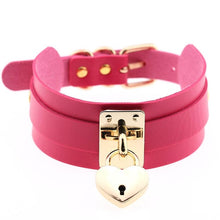 Load image into Gallery viewer, Leather Heart Choker Necklace - Gold