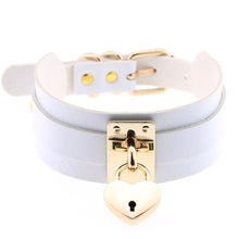 Load image into Gallery viewer, Leather Heart Choker Necklace - Gold