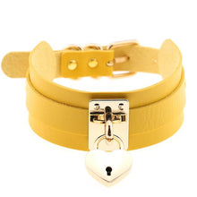 Load image into Gallery viewer, Leather Heart Choker Necklace - Gold