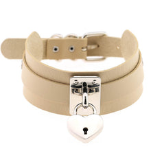 Load image into Gallery viewer, Leather Heart Choker Necklace - Silver