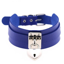 Load image into Gallery viewer, Leather Heart Choker Necklace - Silver