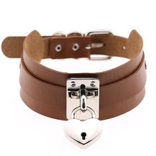 Load image into Gallery viewer, Leather Heart Choker Necklace - Silver