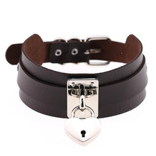 Load image into Gallery viewer, Leather Heart Choker Necklace - Silver