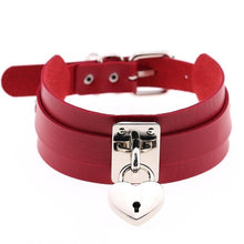 Load image into Gallery viewer, Leather Heart Choker Necklace - Silver