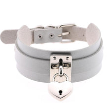 Load image into Gallery viewer, Leather Heart Choker Necklace - Silver