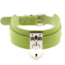 Load image into Gallery viewer, Leather Heart Choker Necklace - Silver