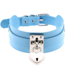 Load image into Gallery viewer, Leather Heart Choker Necklace - Silver