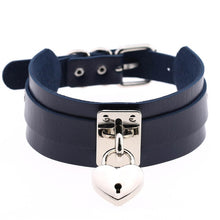 Load image into Gallery viewer, Leather Heart Choker Necklace - Silver