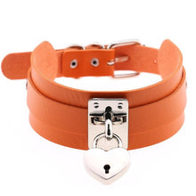 Load image into Gallery viewer, Leather Heart Choker Necklace - Silver