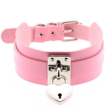 Load image into Gallery viewer, Leather Heart Choker Necklace - Silver