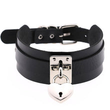 Load image into Gallery viewer, Leather Heart Choker Necklace - Silver