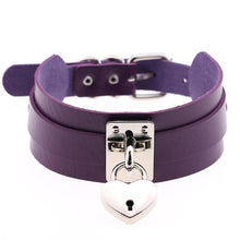 Load image into Gallery viewer, Leather Heart Choker Necklace - Silver
