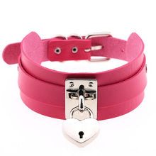 Load image into Gallery viewer, Leather Heart Choker Necklace - Silver