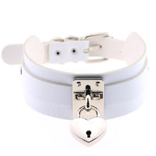 Load image into Gallery viewer, Leather Heart Choker Necklace - Silver