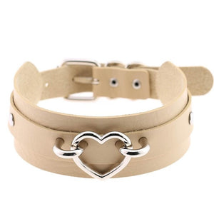 Leather Choker Heart Necklace - Silver